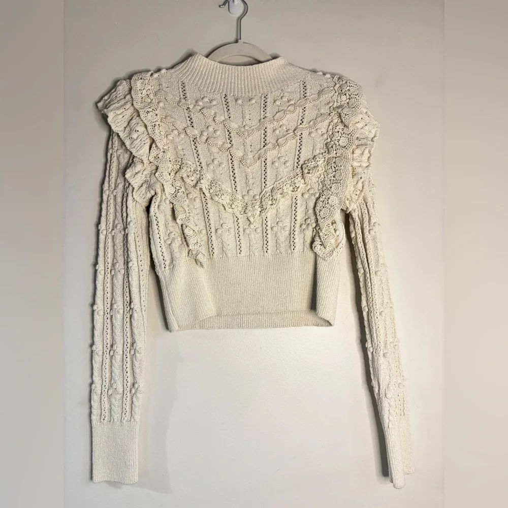 Zara Cream Knit Sweater with Ruffle Details - Picture 2 of 5